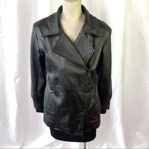 CHEROKEE BLACK LEATHER COAT GENUINE LEATHER JACKET WITH  ZIPPER NWOT SIZE SMALL